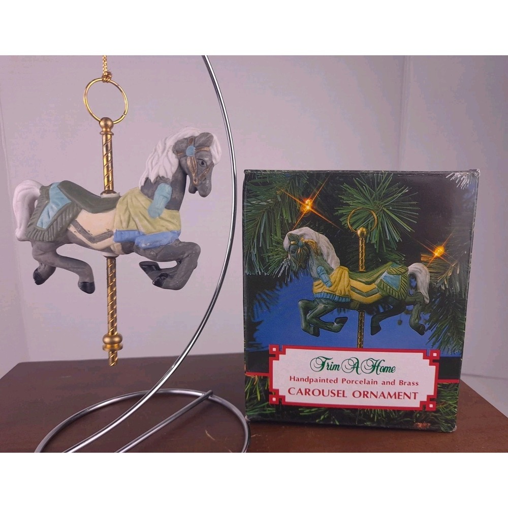 Trim A Home Carousel Horse Ornament Handpainted Porcelain And Brass